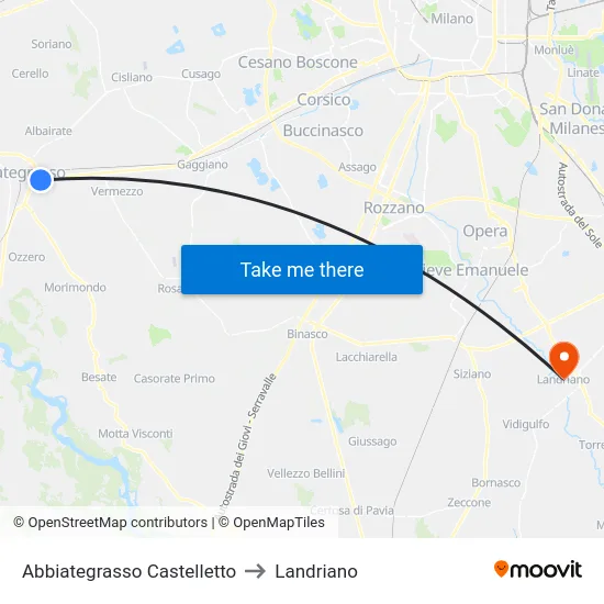 Abbiategrasso Castelletto to Landriano map
