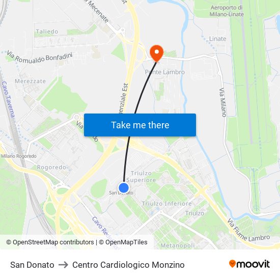 San Donato to Centro Cardiologico Monzino map
