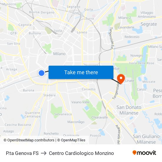 P.ta Genova FS to Centro Cardiologico Monzino map