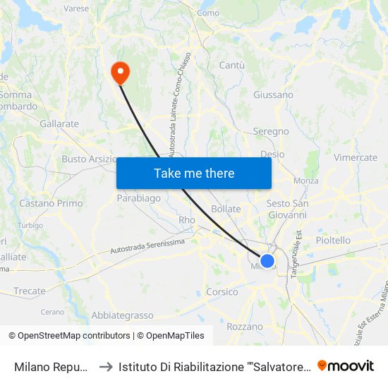 Milano Repubblica to Istituto Di Riabilitazione ""Salvatore Maugeri"" map