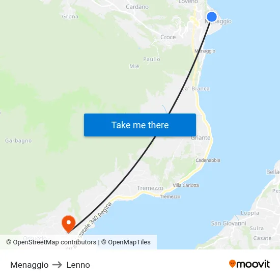 Menaggio to Lenno map
