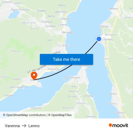 Varenna to Lenno map