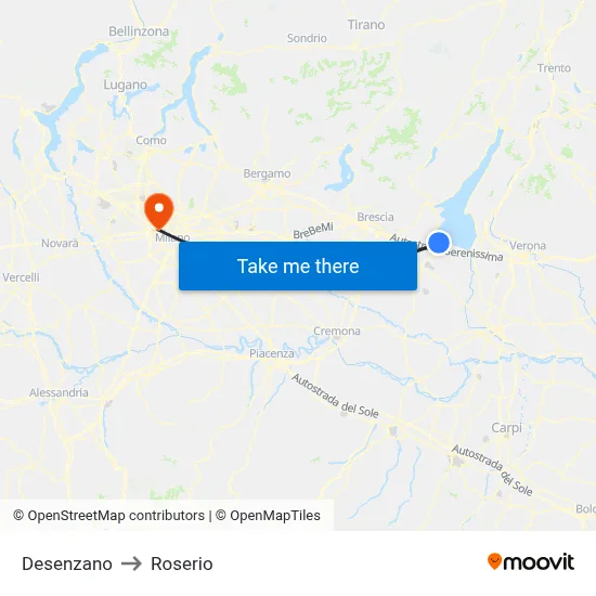 Desenzano to Roserio map