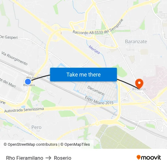 Rho Trade Fair Milan to Roserio map