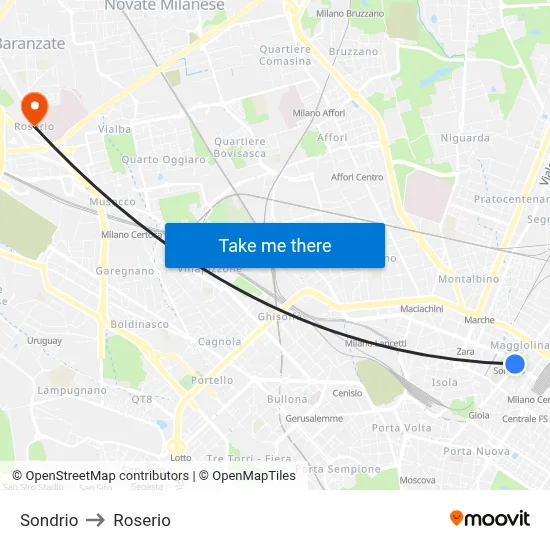 Sondrio to Roserio map