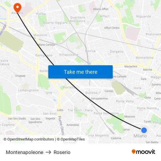 Montenapoleone to Roserio map