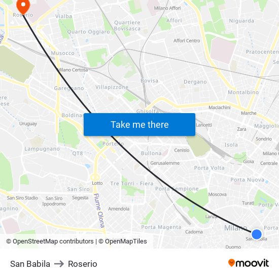 San Babila to Roserio map