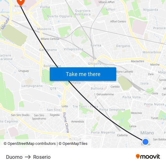 Duomo to Roserio map