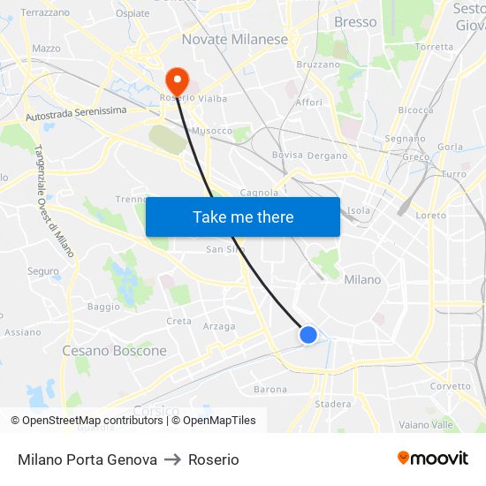 Milano Porta Genova to Roserio map