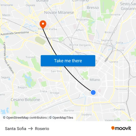 Santa Sofia to Roserio map