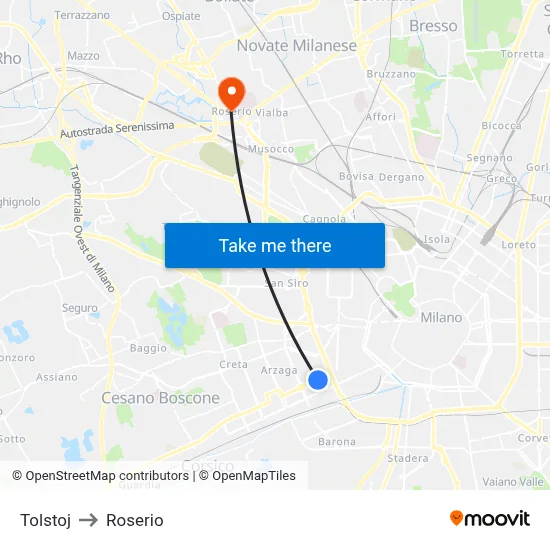 Tolstoj to Roserio map