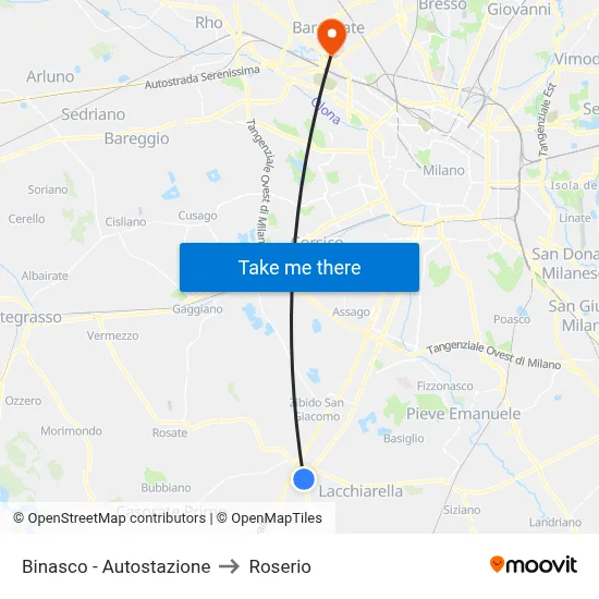 Binasco - Bus Station to Roserio map