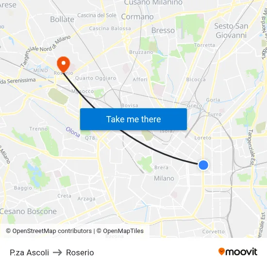 Ascoli Square to Roserio map