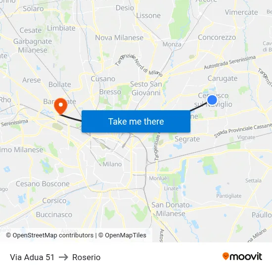 Via Adua 51 to Roserio map