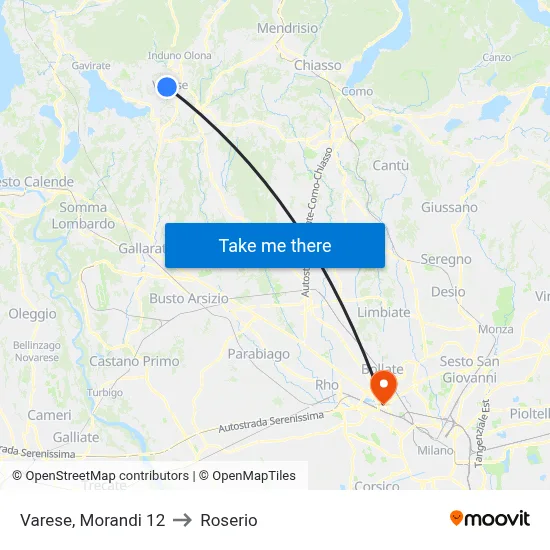 Varese, Morandi 12 to Roserio map