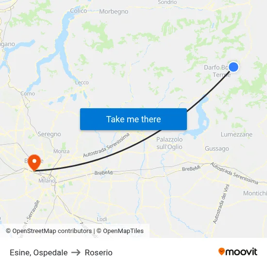 Esine, Hospital to Roserio map