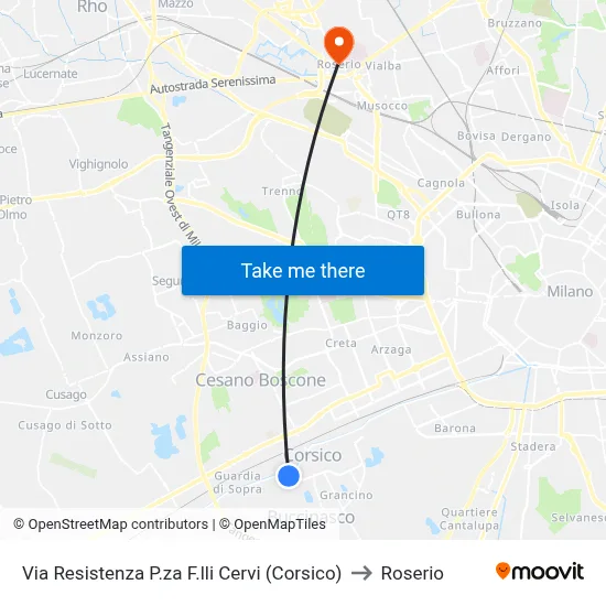 Via Resistenza P.za F.lli Cervi (Corsico) to Roserio map