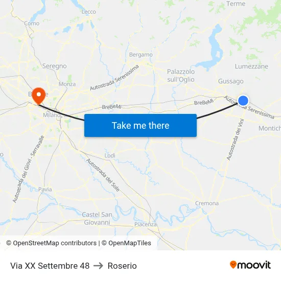 Via XX Settembre 48 to Roserio map