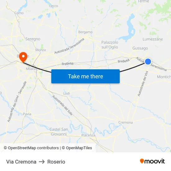 Via Cremona to Roserio map