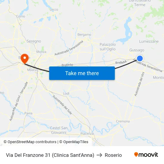 Via Del Franzone 31 (Clinica Sant'Anna) to Roserio map