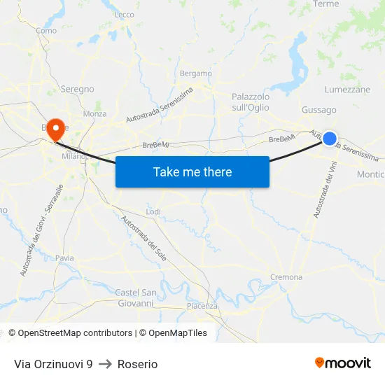 Via Orzinuovi 9 to Roserio map