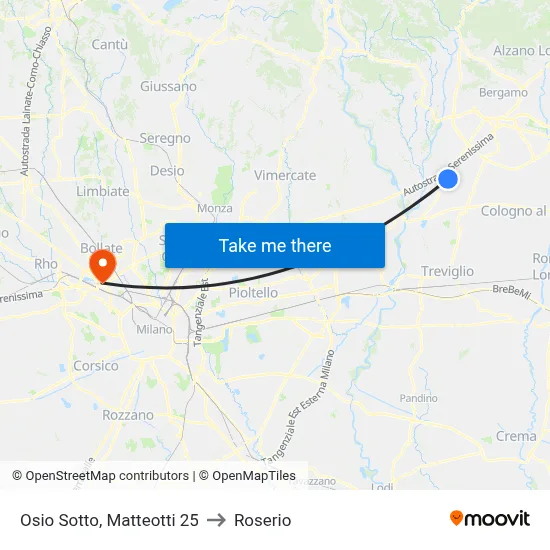 Osio Sotto, Matteotti 25 to Roserio map