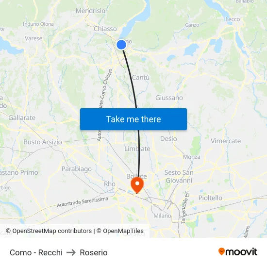 Como - Recchi to Roserio map