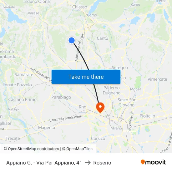 Appiano G. - Appiano Road, 41 to Roserio map