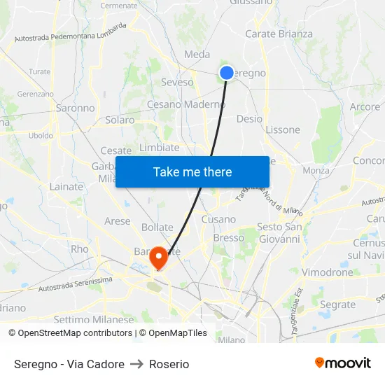 Seregno - Via Cadore to Roserio map
