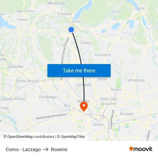 Como - Lazzago to Roserio map