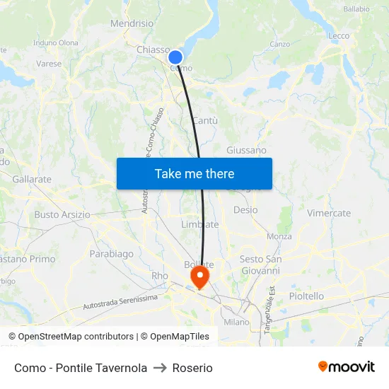 Como - Tavernola Pier to Roserio map
