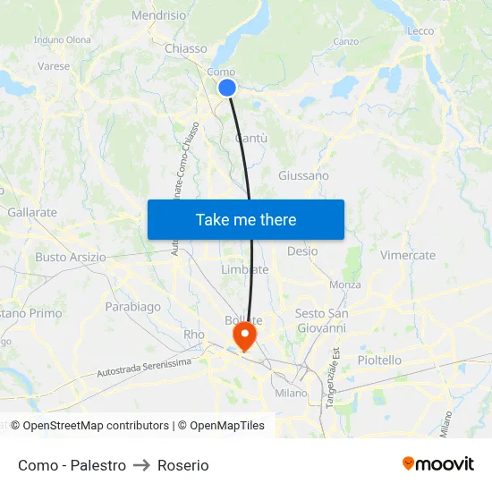 Como - Palestro to Roserio map