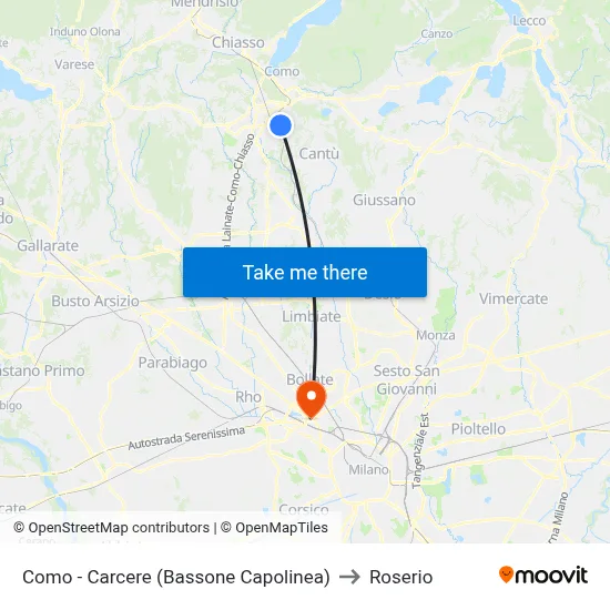 Como - Prison (Bassone Terminal) to Roserio map