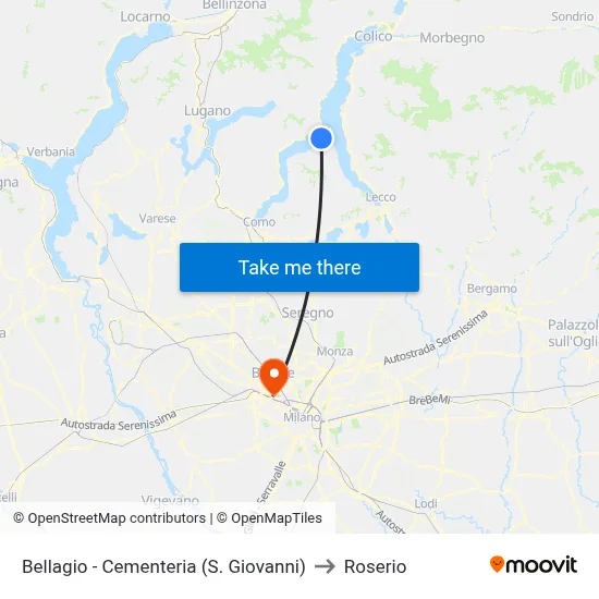 Bellagio - Cementeria (S. Giovanni) to Roserio map