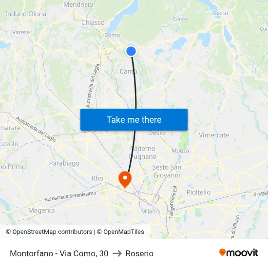 Montorfano - Via Como, 30 to Roserio map