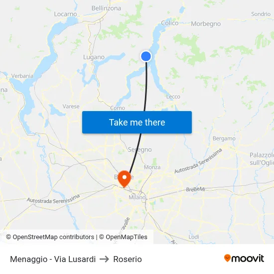 Menaggio - Via Lusardi to Roserio map