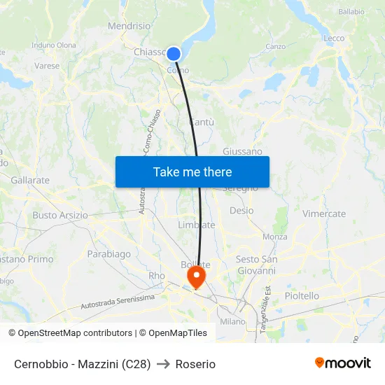 Cernobbio - Mazzini (C28) to Roserio map