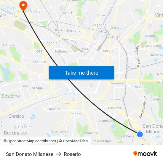 San Donato Milanese to Roserio map
