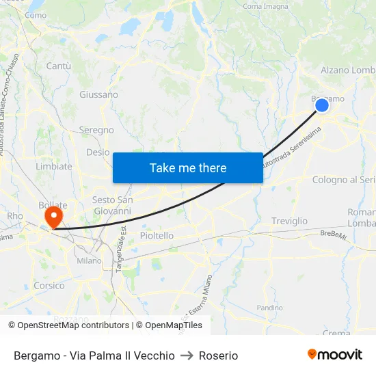 Bergamo - Via Palma Il Vecchio to Roserio map