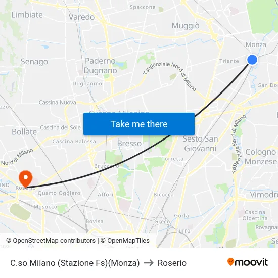 Corso Milano (Railway Station)(Monza) to Roserio map