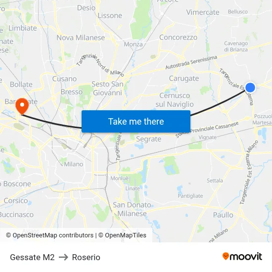 Gessate M2 to Roserio map