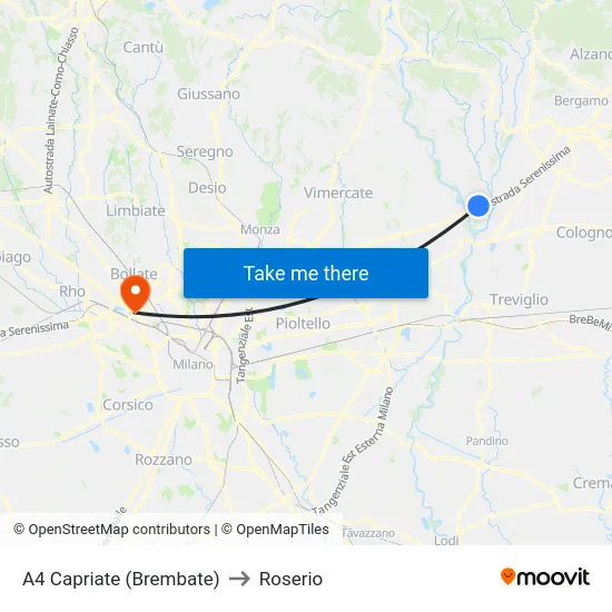 A4 Capriate (Brembate) to Roserio map