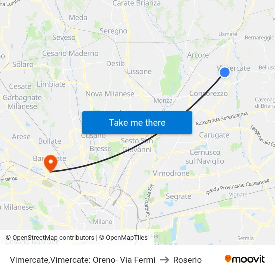 Vimercate,Vimercate: Oreno- Via Fermi to Roserio map