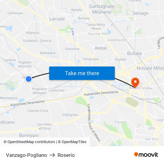 Vanzago-Pogliano to Roserio map