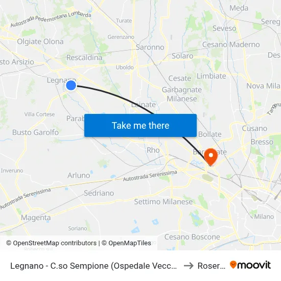Legnano - Corso Sempione (Old Hospital) to Roserio map
