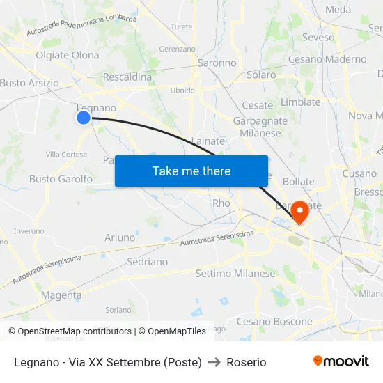 Legnano - XX September Street (Post Office) to Roserio map