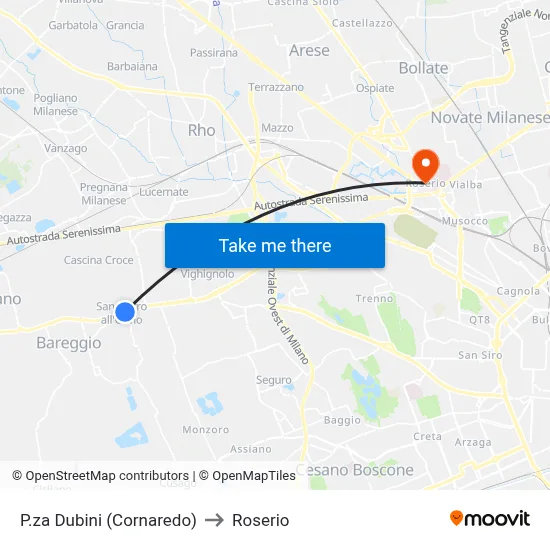 P.za Dubini (Cornaredo) to Roserio map