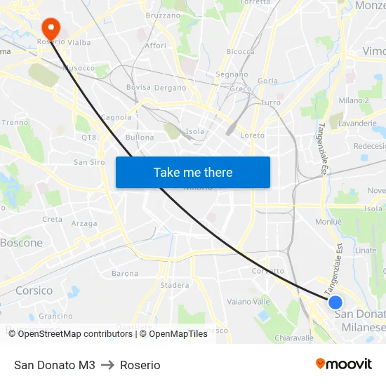 San Donato M3 to Roserio map