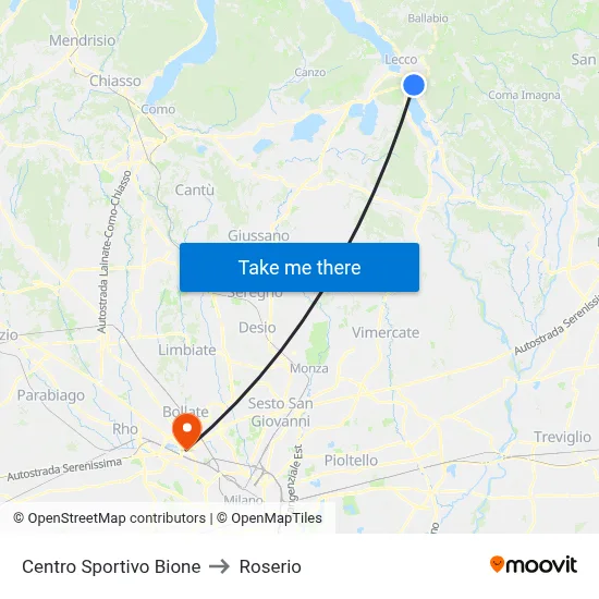 Bione Sports Center to Roserio map