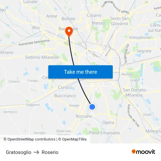 Gratosoglio to Roserio map